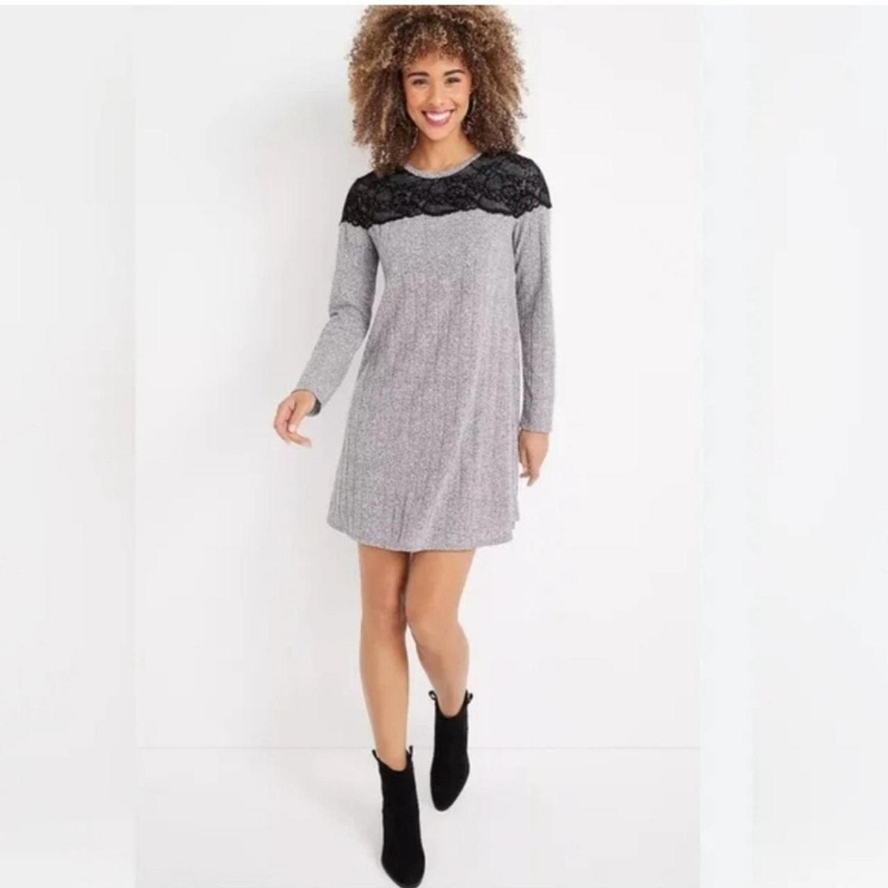 Maurices 24/7 Lace Trim Sweater Mixer Dress Grey/Black Size XS